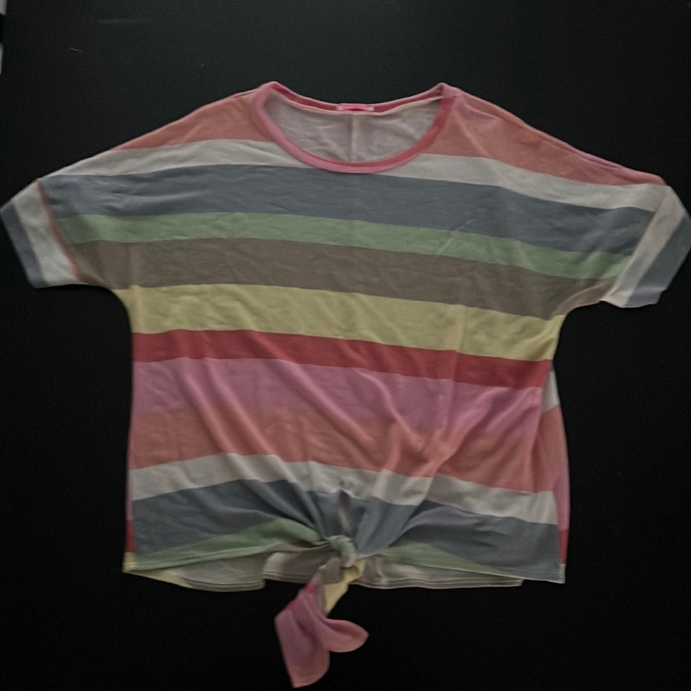 Pink Lily Tee, Size Medium, Colorful Stripes